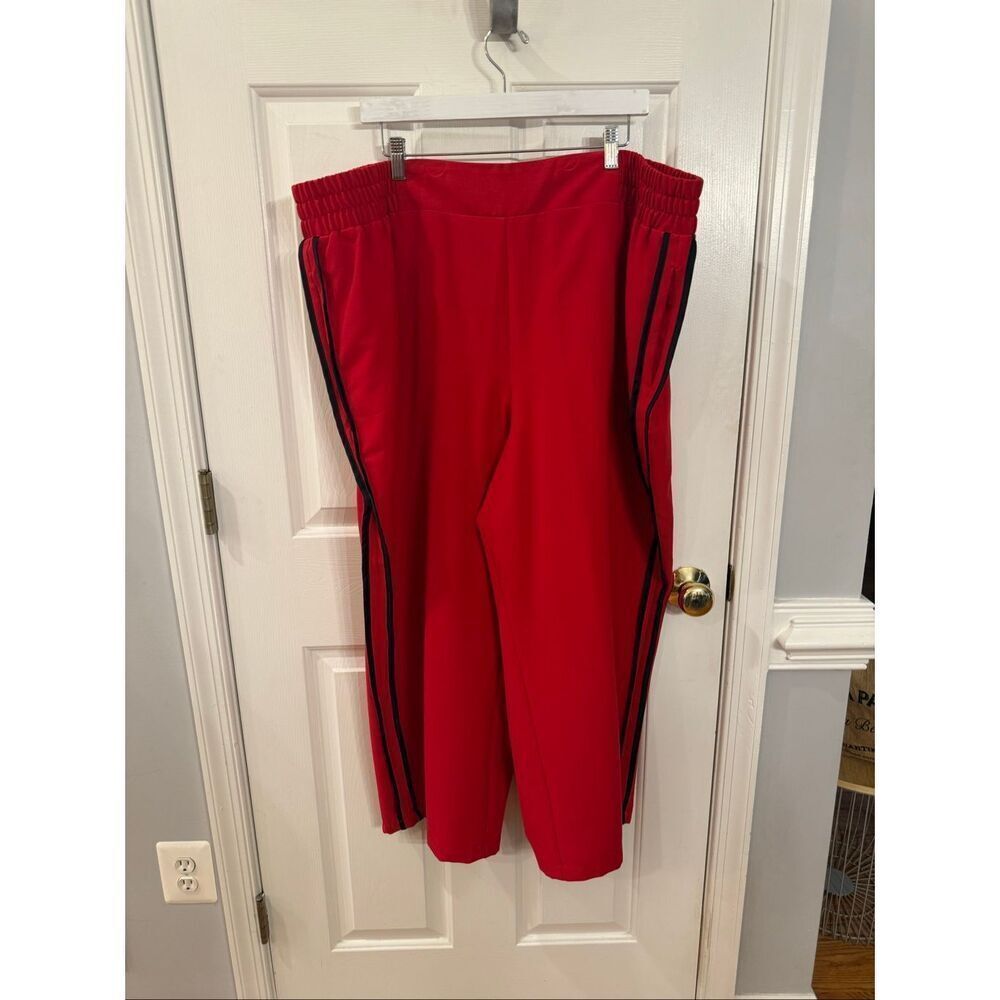 Lane Bryant Holiday Red Dual Black Racing Stripe Pull On Dress Pant sz 26P EUC